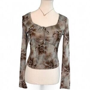 Rebellious Dreamer Y2K Whimsy Fairy Boho Floral Long Sleeve Front Tie Top Size M